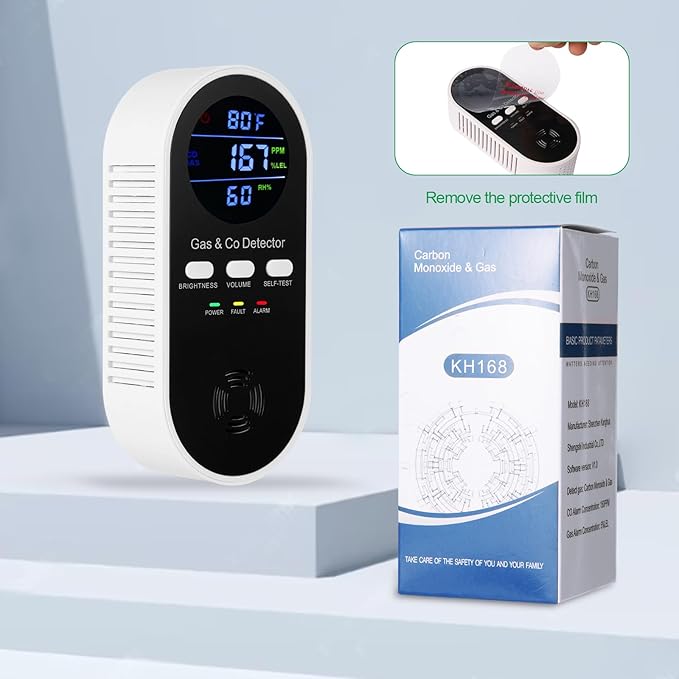 2 Pack 5-in-1 Carbon Monoxide Detector & Natural Gas Leak Alarm,AC-Plug-in CO Alarm & Explosive Gas Detector Battery Backup with 4 sensors,Three Levels Volume & Brightness for Home,RV,Hotel