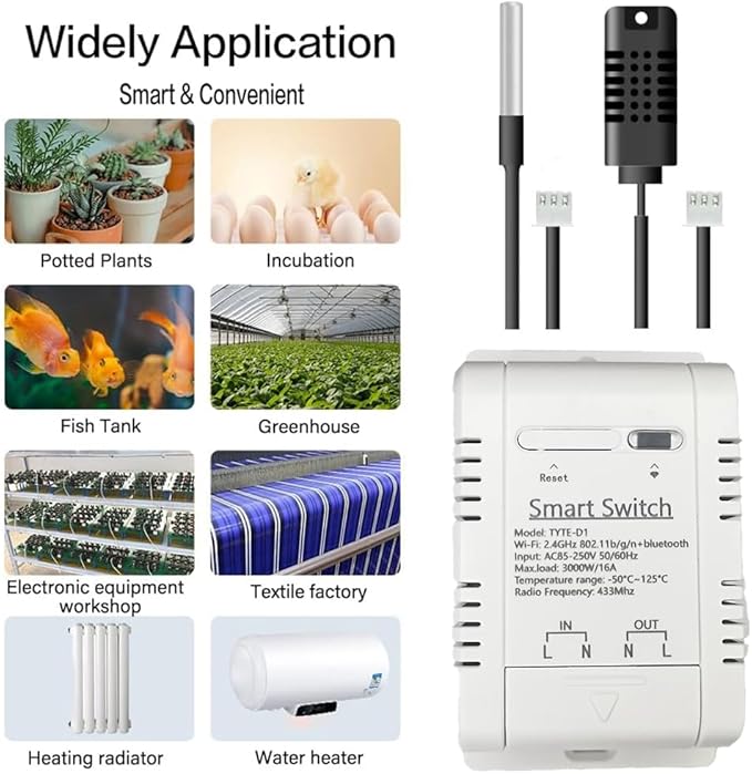 WiFi Temperature Controller Sensor Module Wireless Remote Control with Energy Consumption Monitoring, for Greenhouse, Homebrew, Climbing Pet Breeding, Incubator, Alexa Voice