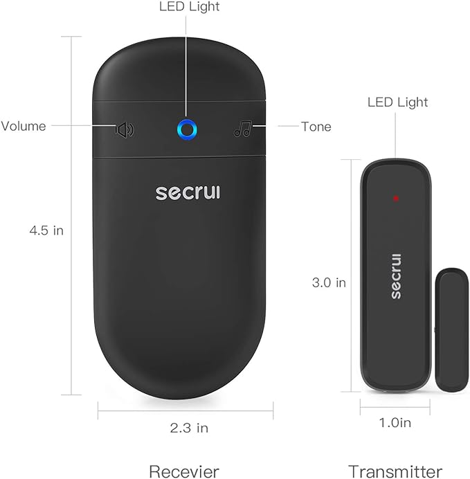 SECRUI Door Chime, Door Sensor Chime with Adjustable Volume, Easy Installation, 400ft Range, 52 Chimes, M508+D7 Door Open Chime for Business/Home When Entering, Black