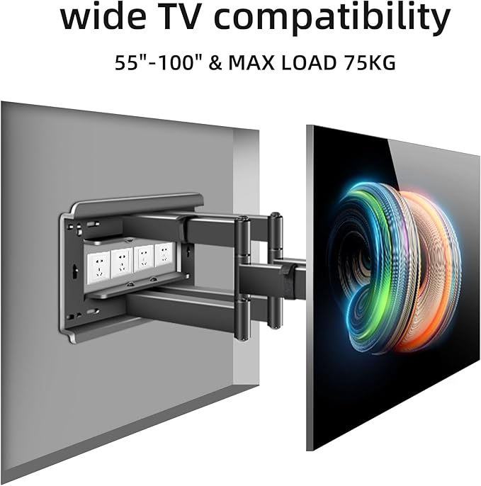 HILLPORT 86 98 TV Wall Mount 55-100 inch Full Motion Bracket Large Screen Led Heavy Duty Swivel Tilt Sliding Adjustable Articulating, max vesa 800x600mm Load 165 lbs DY995