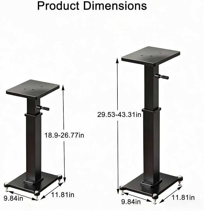 29.5-43.3in Height Adjustable Speaker Stands Pair up to 110lbs, Heavy Duty Bookshelf Speaker Stand Bookshelf Speaker Stand, Holds Bookshelf & Satellite Speaker Large Speaker (Brown)