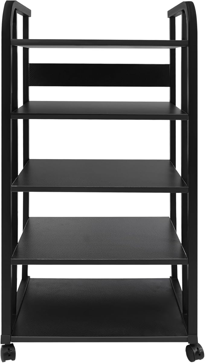 5-Tier AV Media Stand with Universal Wheels, Center Stereo Components Storage Stand, DVD/CD Holder with Adjustable Hole Spacing Movable Audio Media Stand for Living Room, Game Room (5 Tiers)