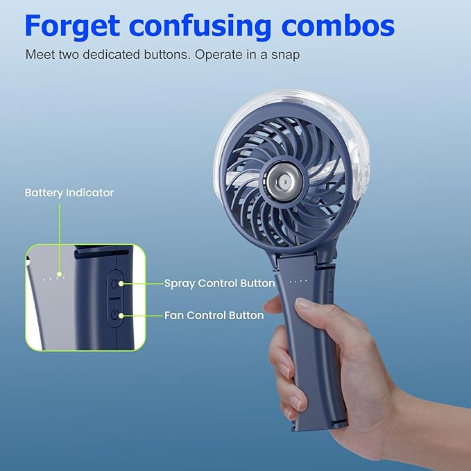 HandFan 2025 Upgraded Portable Misting Fan, Two Button Easy Operation, Handheld Rechargeable Mister Fan, Spray Water Mist Fans, Mini Electric Cooling Fans for Travel, Outdoors, Disney(Royal Blue)