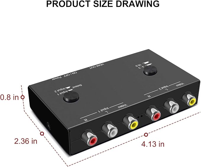 ZUZONG 2 RCA to HDMI, 1080P 2 Way RCA Composite CVBS AV Switch to HDMI Video Audio Converter Adapter Supporting 4:3/16:9, for PC Laptop Xbox PS2 PS3 N64 NGC SNES WII VHS VCR Camera DVD