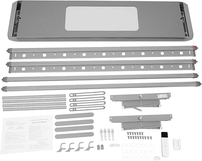 banborba Electric Retractable Airing Rack, Ceiling Mounted Clothes Drying Rack, Retractable Clothesline, Vertical Laundry Drying Rod with LED Light & Remote, 110V 24W, Gray