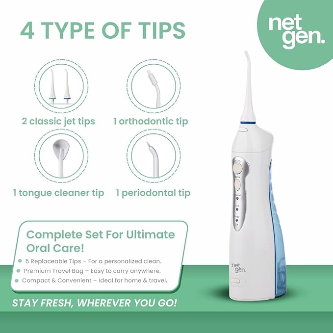 Cordless Water Dental Flosser for Teeth & Gums, Portable Electric Oral Irrigator with 3 Cleaning Modes, IPX7 Waterproof Rechargeable Water Flosser for Home, Travel & Daily Oral Care