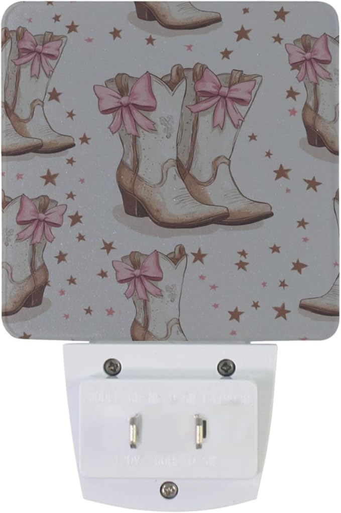 Pigsaly Led Night Light Cowgirl Boots Bows Night Light Plug in Wall Lamp Smart Dusk to Dawn Sensor Nightlight Led Lamp Energy Saving Lights Gift for Kids Room Bedroom Bathroom Hallway