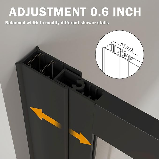 Goodyo 34” X 72” Shower Door Tempered Glass Framed Shower Screen Panel for Walk-in Bathroom Matte Black Finish, Middle Glass Frosted Pattern, 3-Pieces Glass