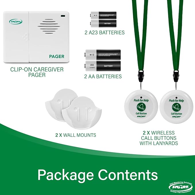 Smart Caregiver Pager System with 2 Call Buttons for Elderly Assistance, Fall Prevention, and Nurse Calling | Wearable Wireless Pager for Patient Help at Home | USA-Based Company and Customer Support