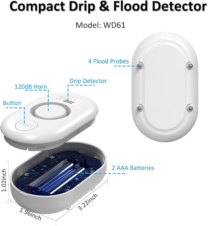 Water Leak Detector for Home, 100dB Water Sensor Alarm, Flood/Drip Leakage - Image 2