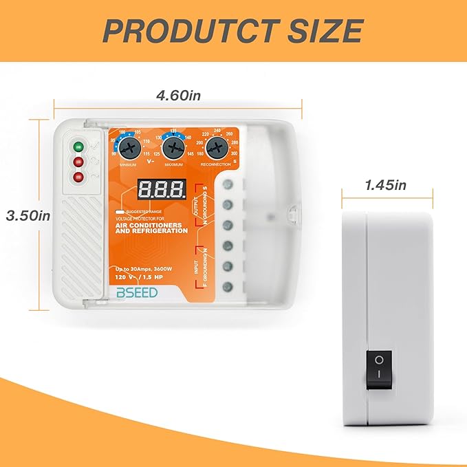 BSEED Surge Protector, Voltage Regulator, Wiring Heavy Duty Power Surge Protector Outlet for Refrigerator, TV, Computer and Home Appliance, Adjustable, LED Display Screen, 120V, 30A, 3600Watts, 2 Pack