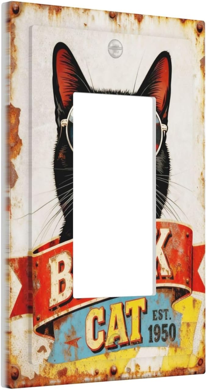 Bvtewkhz Black Cat Vintage 1 Gang Single Rocker Decorative Outlet Covers Light Switch Plate Electrical Receptacle Switchplate For Bathroom Kitchen Bedroom