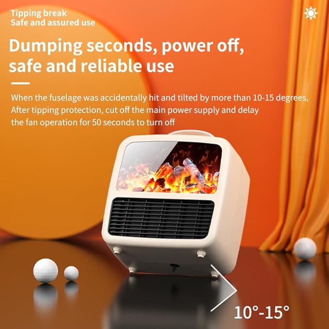 2nd Generation Mini Electric Space Heater with 3D Flames, Portable & Quiet Fireplace Heater for Bedroom, Office & Small Rooms 1500W/ PTC Ceramic Heating, New Switch Settings on top, Classic White.