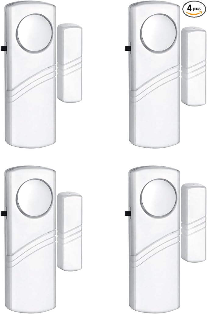 Security Door Window Alarm, Wireless Sensor Door Window Burglar Alarm, Door Alarms for Kids Safety, Easy Installation Doorbell Alarms for Office House Window Pool (4 Pack)