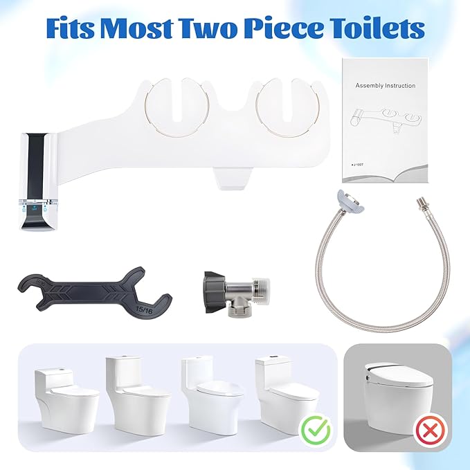 Bidet Attachment, Self-Cleaning Dual Retractable Nozzles Bidet,Ultra Slim Fresh Water Non-Electric Bidet Attachment for Toilet-Seat,Adjustable Cold Water Pressure for Hygienic Rear & Feminine.