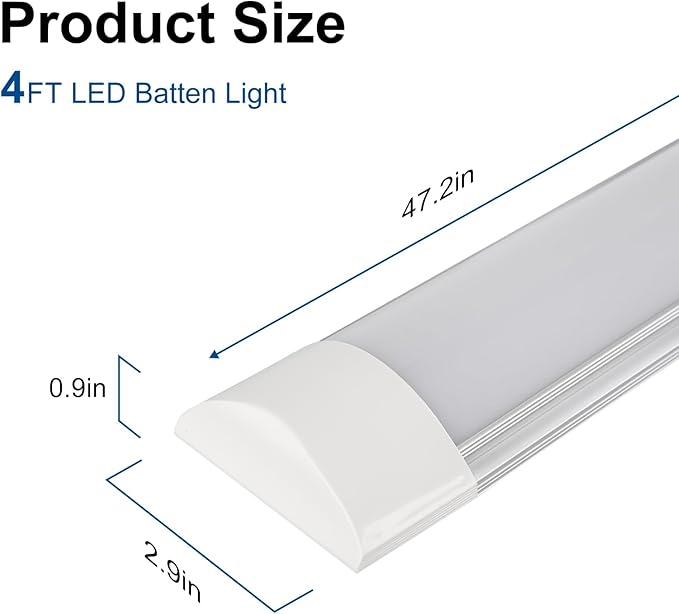 colmeguna 4 Packs 4FT LED Batten Light, Ultra-Thin Ceiling Surface Mounted Light, 40W, 4000K, IP20, LED Ceiling Lamp for Garage, Shop, Hallway, Office, Market, ver2