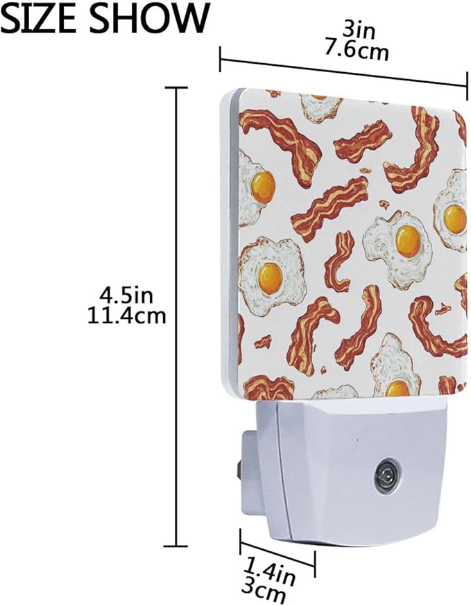 Pigsaly Led Night Light Vintage Bacon Tan Strips Fried Egg Night Light Plug in Wall Lamp Smart Dusk to Dawn Sensor Nightlight Led Lamp Energy Saving Lights Gift for Kids Room Bedroom Bathroom Hallway