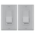 BESTTEN 2 Pack Dimmer Wall Light Switch, Compatible with Dimmable LED, CFL, Incandescent and Halogen Bulb, Single Pole or 3-Way Dimmer Switches, 120VAC, Decorator Wall Plate Included, Gray, UL Listed