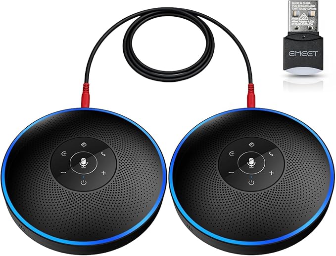 EMEET Bluetooth Speakerphone - Daisy Chain/Use Alone up to 16 attendees, M220 Professional Wireless Speakerphone 360°Voice Pick-up 8 AI Noise Cancellation Mics Skype Speakerphone for Conference Calls
