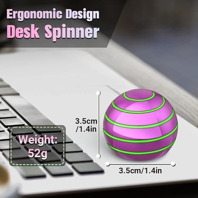 Luminous Desk Spinning Ball Toys for Kids Adults, Metal Optical Illusion Fidget Spinner Kinetic Sterss Ball, EDC Glow in The Dark Desktop Stress Relief ADHD Birthday Gifts for Office Classroom (Pink)