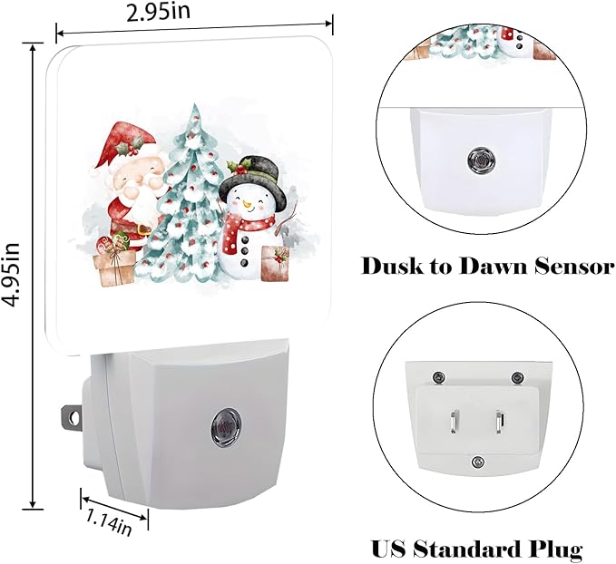FSHVQKD Santa Claus and Snowman Night Light,Plug-in Nightlights Auto Sensor Night Lamp Dusk to Dawn Lamp Home Decor for Nursery Children Girls Boys
