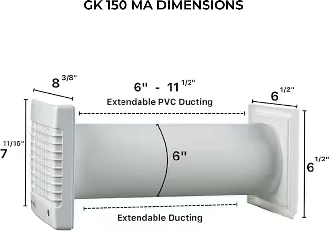 VENTS-US GK 150 MA - Easy to Install 6" Through The Wall Exhaust Fan with 176 CFM - Built to Remove Moisture, Harmful Fumes, Vapors, Odors, Humidity, and Common Indoor Air Contaminants