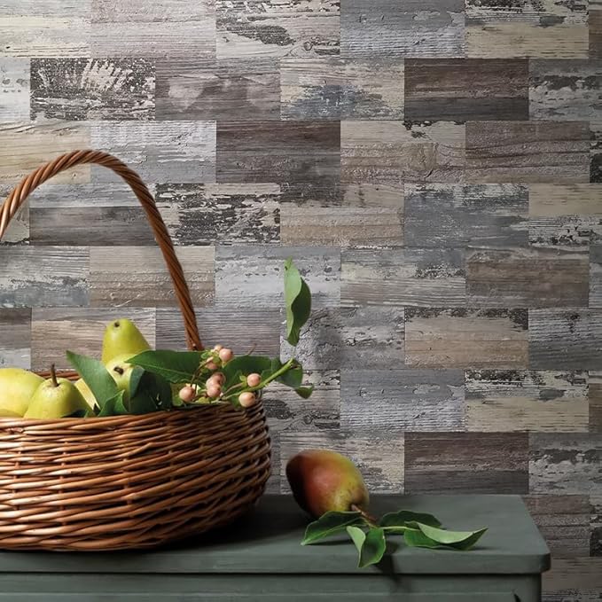 AULIGET Peel and Stick Backsplash PVC Tile, 3" x 6" Rustic Wood Brick Stick on Tiles for Backsplash Kitchen and Bathroom, 4 Pieces