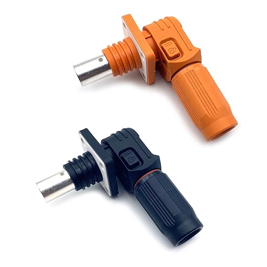 120A Battery Energy Storage Connector, 25mm² High Current Connectors IP67 Waterproof Crimping Wiring Power Adapter Quick Plug Terminal Right Angle Plug and Socket (1000V Black+Orange)