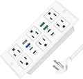 Recessed Power Strip with 45W USB C, Furniture Desk Flush Mount Outlet, Ultra Thin Flat Plug Power Strip, 6 Outlets & 8 USB Ports, 10FT Cord (White)