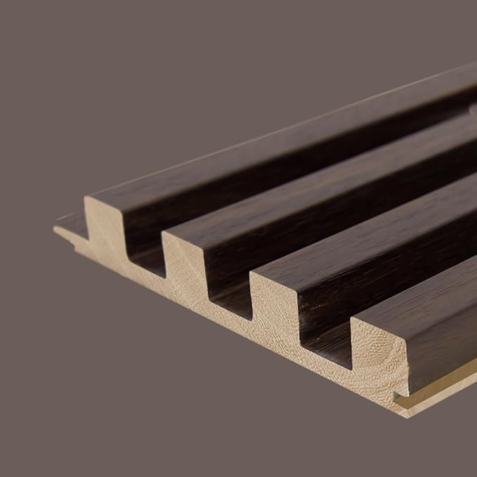 Art3d Slat Wood Wall Paneling for Interior and Ceiling Decoration - Pack of 4pcs + 1pc End-Trim, Size 108 x 5.7in.- Smoked Oak