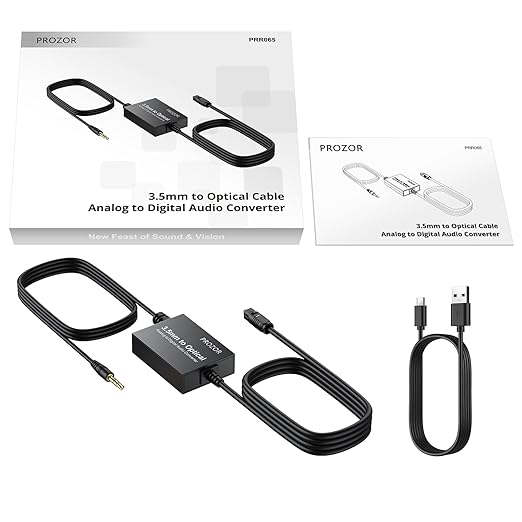 PROZOR 3.5mm to SPDIF Converter Analog to Digital Audio Cable ADC Adapter for Enhanced Sound Toslink Optical Output 3.5mm to Optical Cable for Gaming Consoles Computers and Projectors etc