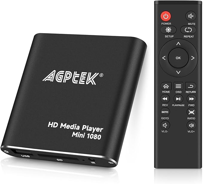 HDMI Media Player, Black Mini 1080p Full-HD Ultra HDMI Digital Media Player for -MKV/RM- HDD USB Drives and SD Cards