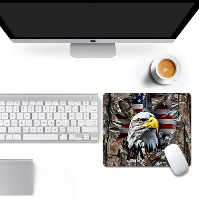 American Flag Eagle rip Oak camo (2) Square Mouse pad, Texture, Waterproof, Anti Slip Rubber Base, Computer Mouse pad, Laptop Mouse pad