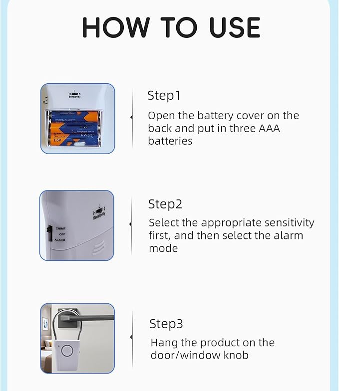 Door Alarm – ABS 120dB Battery Powered Vibration Sensor | Handle Entry Security Alert Device | Portable Indoor Anti Theft Protection for Travel Hotel Rooms Homes Apartments Glass Safety Use