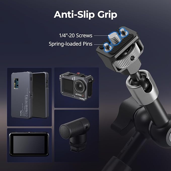 SMALLRIG 7'' Magic Arm with 1/4"-20 Screws & Spring-Loaded Pins, 1.5kg Load Capacity, 360° Dual Ball Head, Non-Slip Design for Cameras/Lights/Monitors/Mics/Phones – 5308