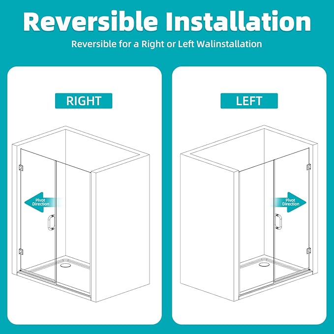 Pivot Swing Shower Door, Adjustable Width 58.9-60" W x 74" H Semi-Frameless Shower Glass Door with 5/16 in (8mm) Clear SGCC Tempered Glass with Nano Easy-Clean Coating (Matte Black)