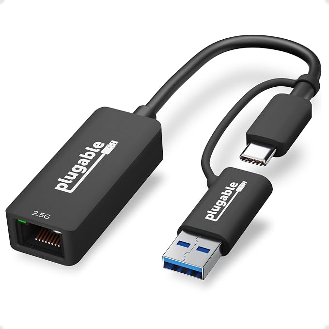 Plugable 2.5G USB-C and USB to Ethernet Adapter – Dual-Connector 2-in-1 USB-C by Plugable