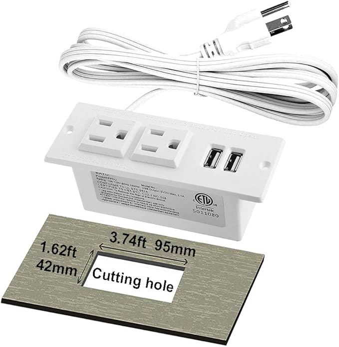 Recessed Power Strip with USB Mountable Power Strip with USB 2 Power Outlets 2 USB Hub Built in Desk Table Coneference Sofa Cabinet Drawer