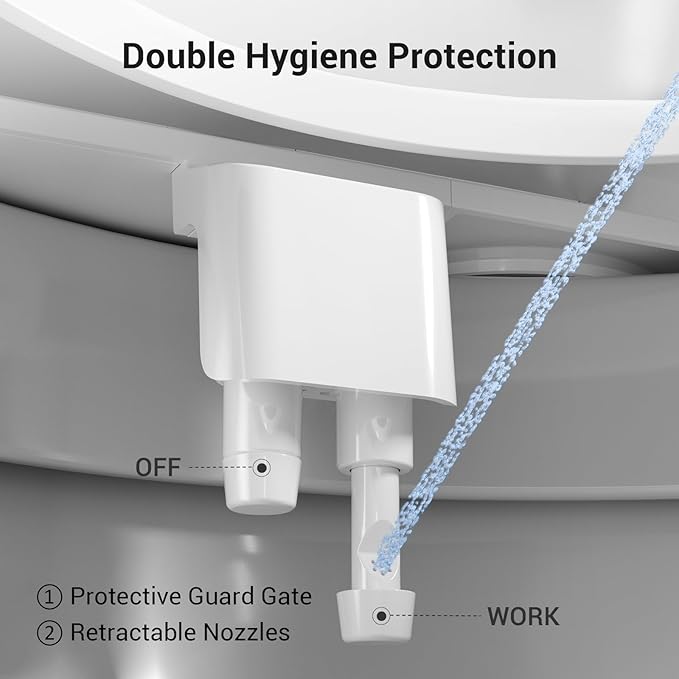 Bidet Attachment for Toilet - Dual Retractable Nozzles Bidet(Hygienic Rear & Feminine Wash) with Adjustable Water Pressure, Ultra Slim Non-Electric Bidet, Easy Installation (Black)