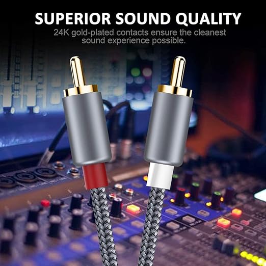 RCA Cable, 2RCA Male to 2RCA Male Stereo Audio Cables【10M/32FT, Hi-Fi Sound, Shielded】 Braided RCA Stereo Cable for Home Theater, HDTV, Amplifiers, Hi-Fi Systems, Car Audio, Speakers- Grey