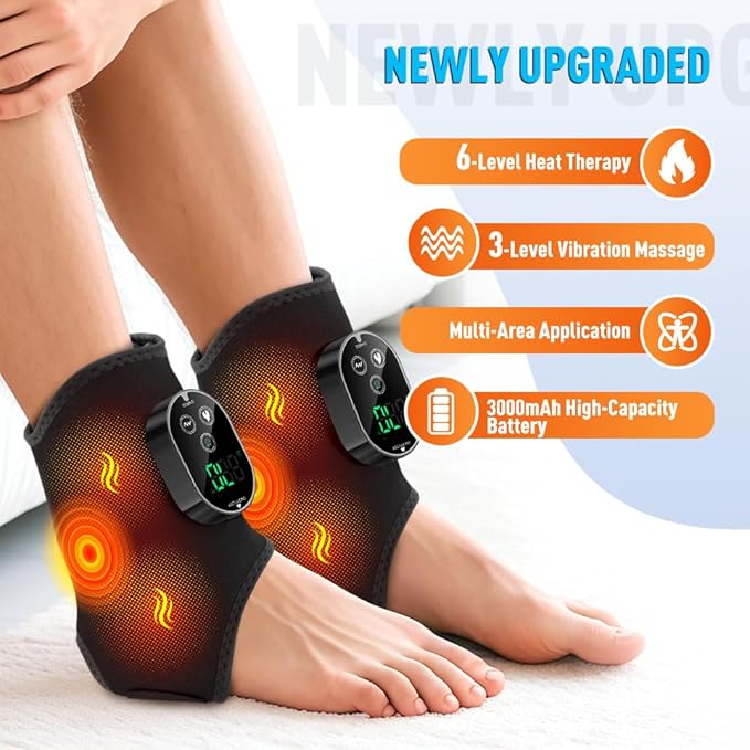 2-Pack Cordless Foot Massager for Neuropathy, Foot and Ankle Massager, Ankle Heating Pad with Massage, 6 Heat Levels & 3 Massage Modes with Timer (Black)