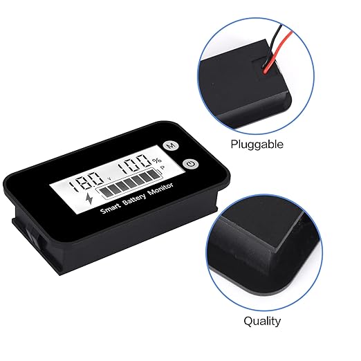 SUPNOVA Waterproof Battery Monitor with Bracket 7-100V,Car Motorcycle Golf cart Meter Digital Battery Capacity Remaining Capacity Percentage Tester with Buzzer Alarm and Temperature (White)