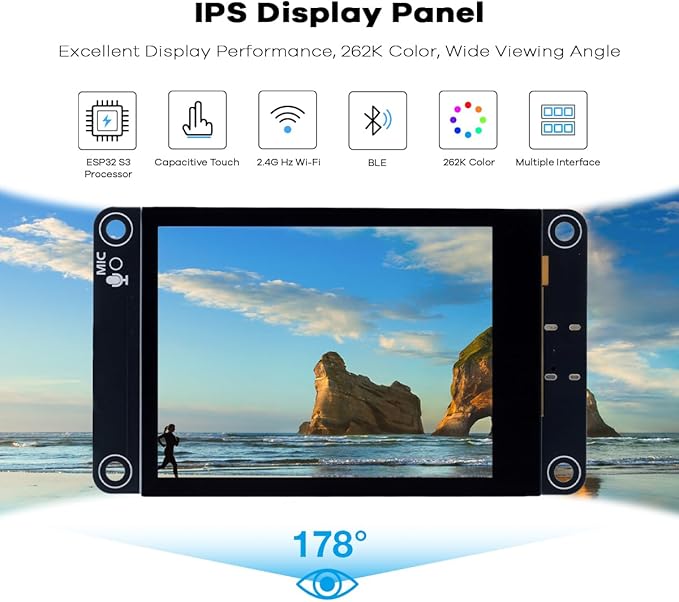 Hosyond ESP32-S3 Touchscreen Module, 2.8" 240x320 IPS LCD EPS32 Display with WiFi Bluetooth Capacitive Touch Screen for Arduino IoT Projects