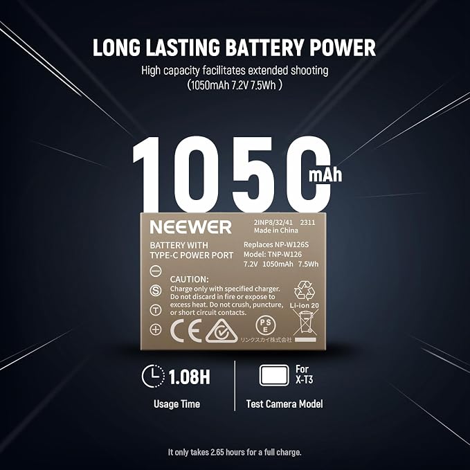 NEEWER 1050mAh NP-W126S NP-W126 Replacement Camera Battery - Image 3