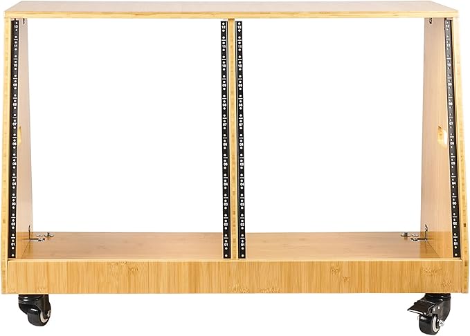 Sound Town DIY 2 x 12U Slanted Studio Rack with Solid Carbonized Bamboo, Casters, for Recording Room, Home Studio (STBR-D12T)
