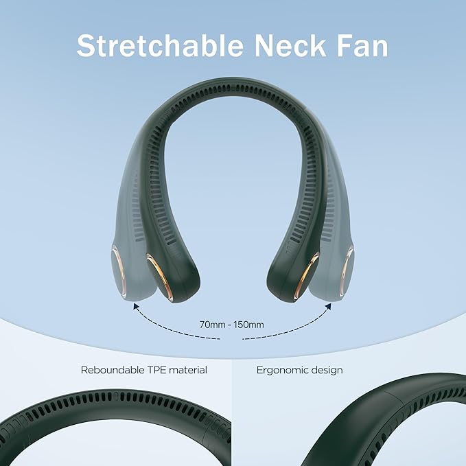 Neck fan, Portable Fan with 5-17H Lifespan, 4000mAh Neck fan air conditioner with 3 Adjustable Speeds and 64 Cool Lights, Rechargeable Neck Fan, Hands-Free Cooling fan for Summer (Dark Green)