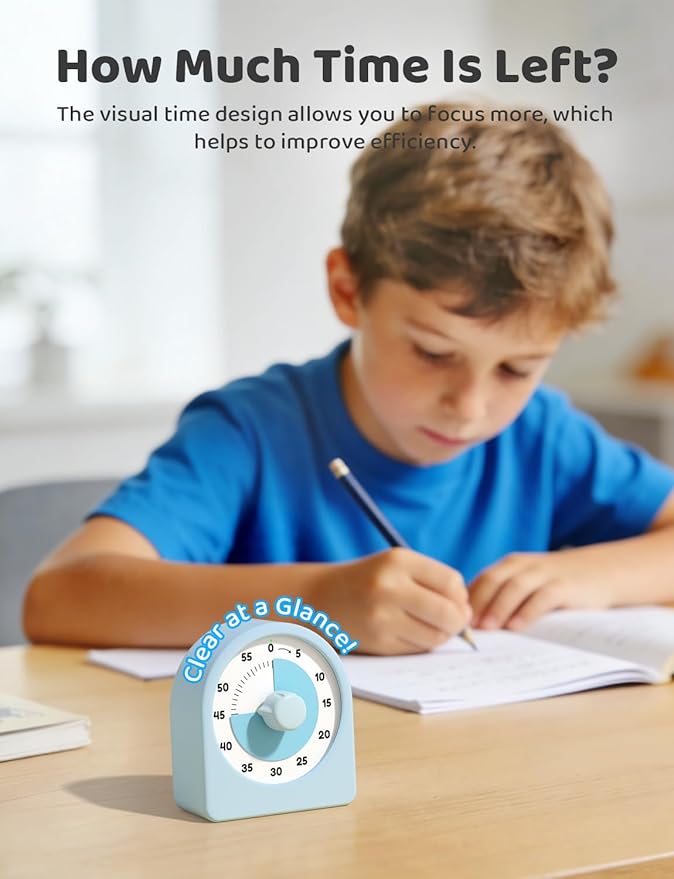 LIORQUE Visual Timer for Kids with Pause Function,Timer for Kids and Adults, Protective Case, Silent Time Management Tool, 60-Minute Countdown for Classroom, Office, Meetings, Study, Kitchen(Blue)