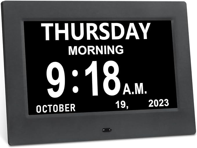 Irednolw 7inch Large Impaired Vision Digital Alarm Clock with Day and Time, Digital Day Clock for Seniors with Auto Dimming / 8 Alarms Clock