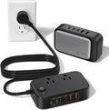 KWRNVO 5FT Travel Power Strip with USB Ports, 7-IN-1 Flat Extension Cord USB C Power Strip with 2500W AC Outlets, 3 USB-C Ports, 2 USB-A Ports Outlet Extender for Home/Office/Travel Essentials