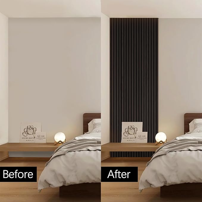 ARMURO Wood Panels for Wall, Wood Slat Wall Panel - 2 Pack, Black Wood Slats for Wall, Natural Smoked Wood Veneer Accent Wall Panels, Acoustic Slat Wood Wall Panels - 12.6" W x 94.5" L